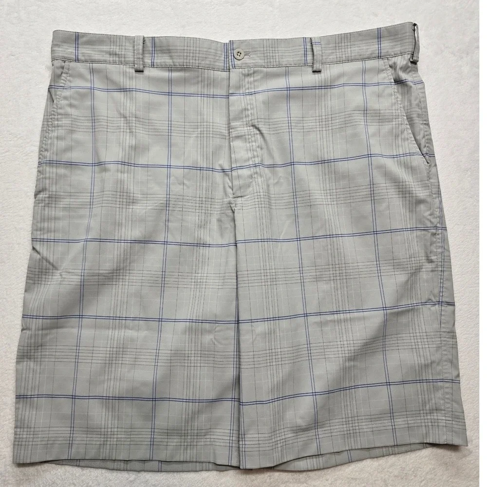 Nike Golf Plaid Performance Shorts Gray Blue Mens 40 Flat Front Gorp Athletic